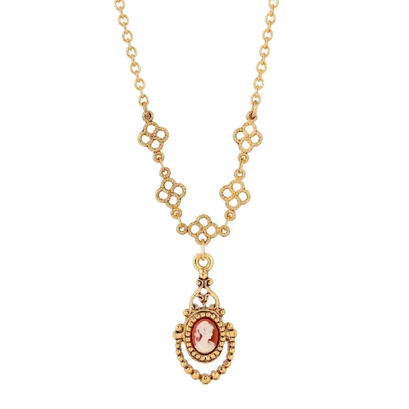 Christmas Necklaces-1928 Jewelry Royal Carnelian Cameo Pendant Necklace 16" + 3" Extender