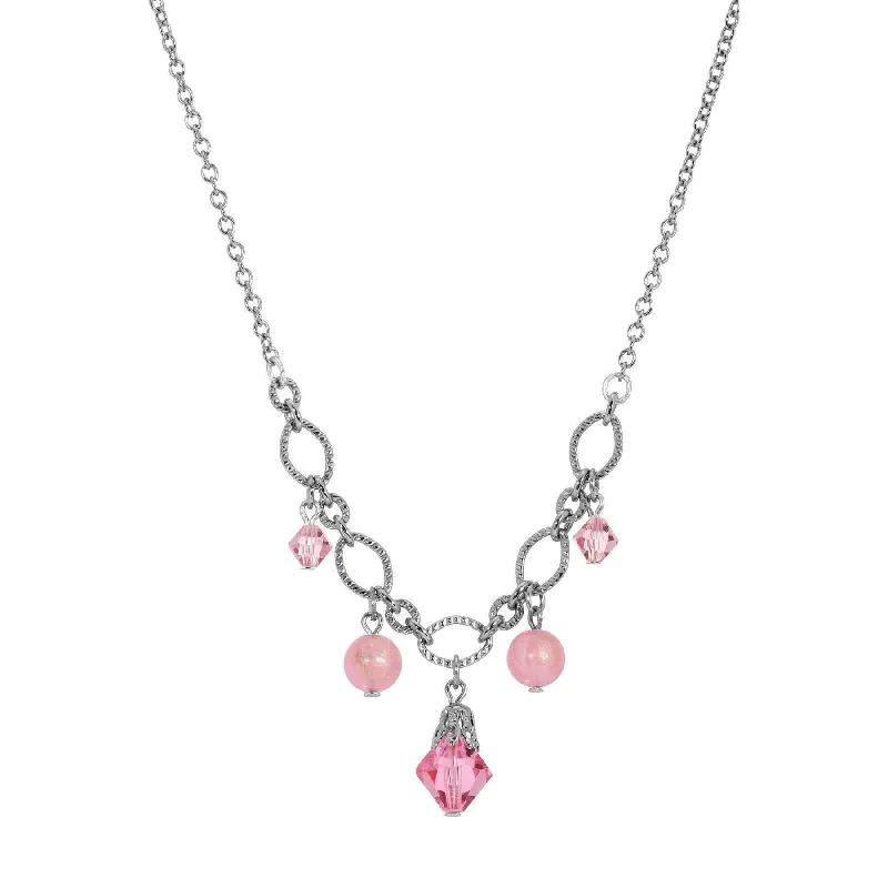 Double Chain Necklaces-1928 Jewelry Roseate Paradise Peppermint Pink Rose Austrian Crystal Pendant Necklace 16"