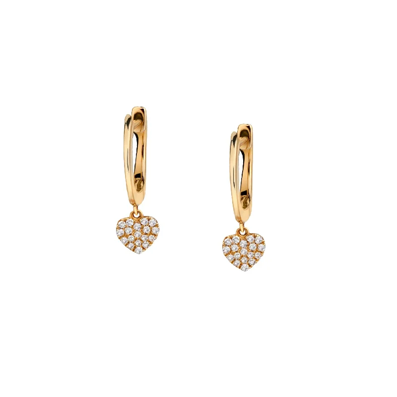 Large Drop Hoop Earrings-PAVÉ DIAMOND DROP HEART EARRINGS