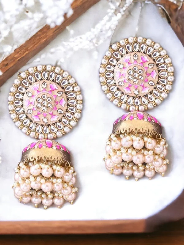 Colored Stud Earrings-Golden Kritika Jhumkis - EOSS