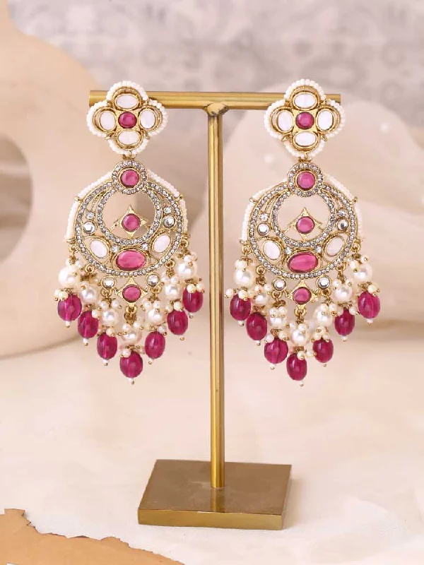 Gold and Diamond Earrings-Wine Ishika Chaandbalis