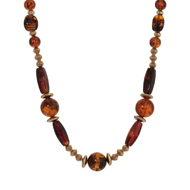 Fashion Necklaces-1928 Jewelry Tortoise Brown Multi Beaded Necklace 30"