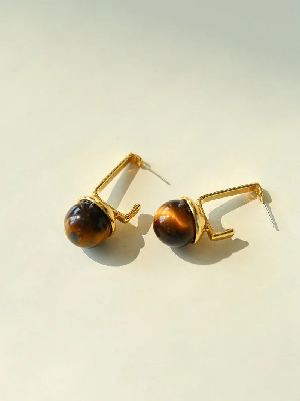 Elegant Hoop Earrings for Women-Vintage Geometric Tiger's Eye Earrings