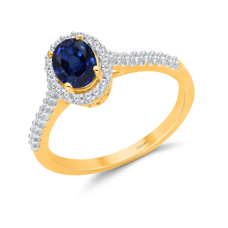 Classic Wedding Bands with Personalization-Kallati Sapphire Diamond Halo Ring