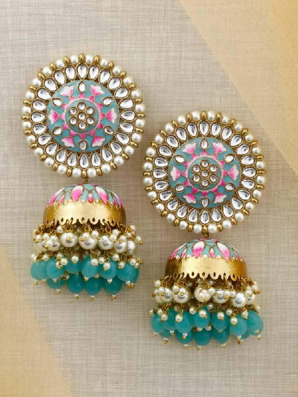 Artistic Pearl Drop Earrings-Turquoise Kritika Jhumkis - EOSS