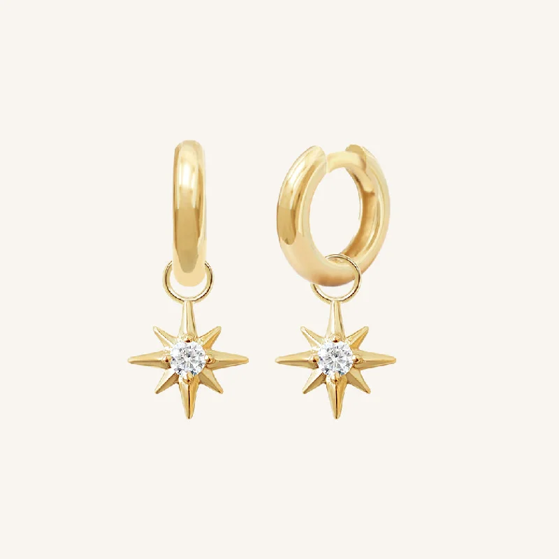 Personalized Crystal Earrings for Women-Contentment Star Plain Hoops