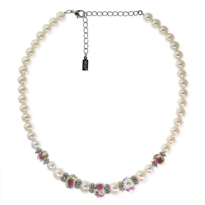 Bridal Necklaces-1928 Jewelry Pink Floral Beaded Necklace 15" + 3" Extender