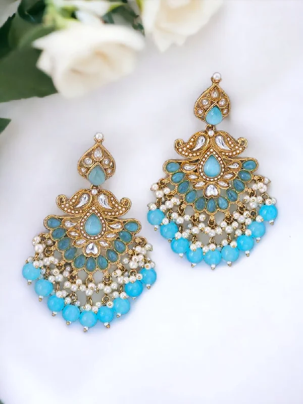 Designer Drop Earrings for Women-Turquoise Bhumika Ethnic Danglers