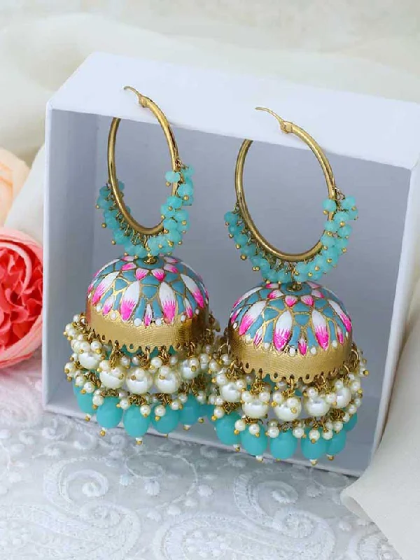 Silver Gemstone Drop Earrings-Turquoise Rajamani Jhumkis - EOSS