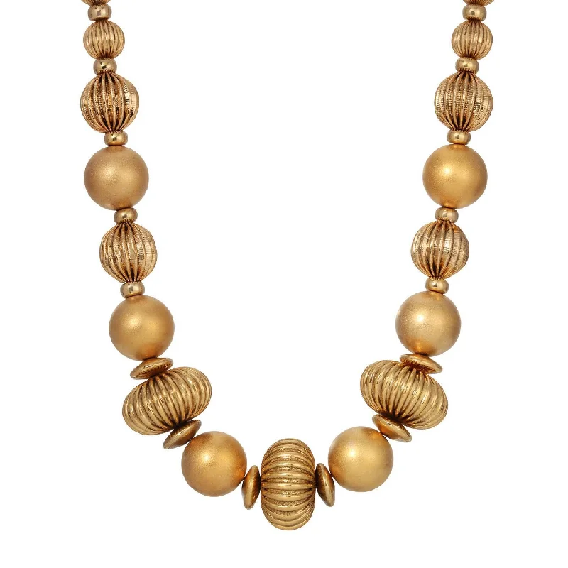 Star Necklaces-1928 Jewelry Satin Gold Corrugated Bead Necklace 16" + 3" Extension