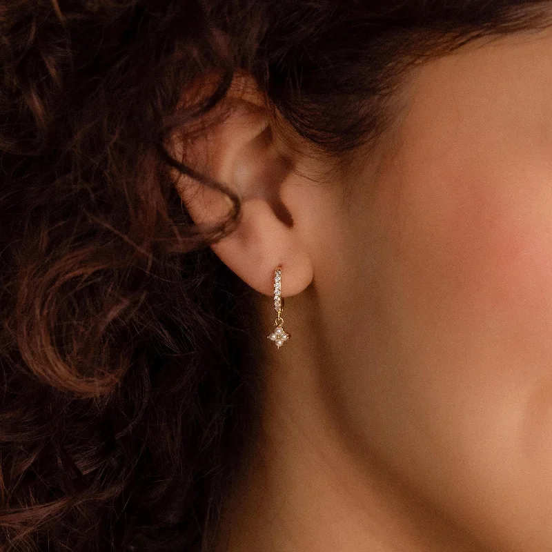 Modern Hoop Gemstone Earrings-Pearl Ivy Flower Huggies