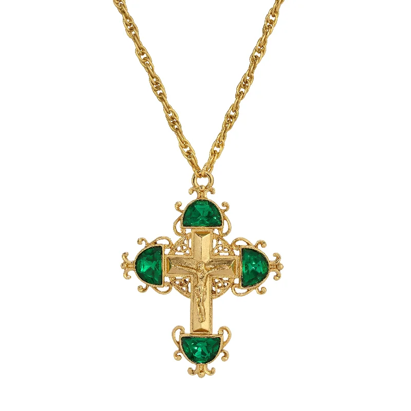 Mother’s Day Necklaces-Symbols Of Faith Halfmoon Crystal Crucifix Pendant Necklace 28"