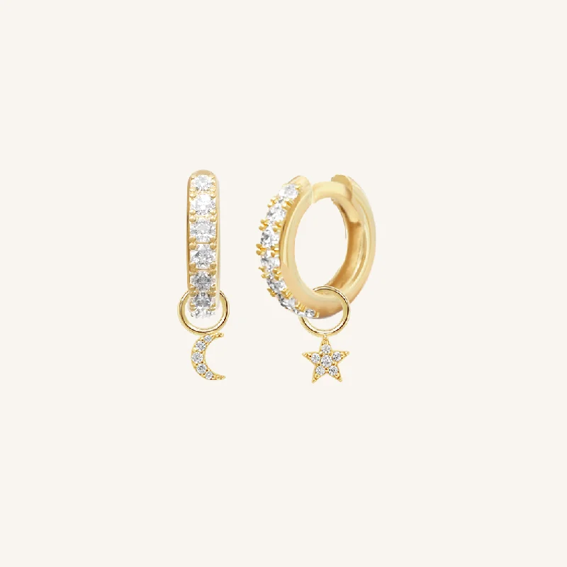 Colored Crystal Hoop Earrings-Astro Star Moon Crystal Hoops