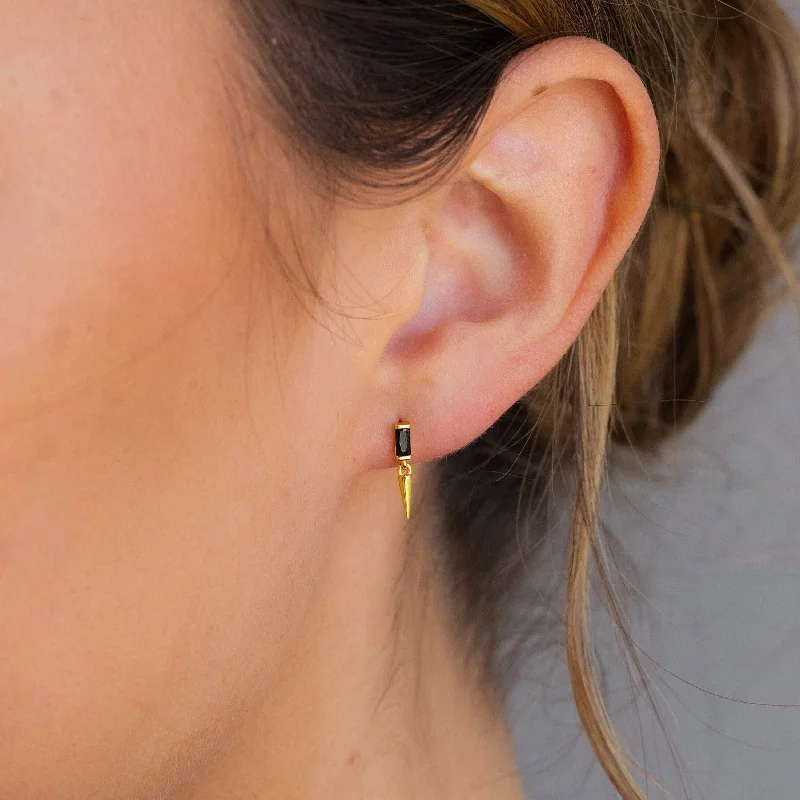 Sparkling Hoop Gemstone Earrings-Onyx Dagger Drop Earrings