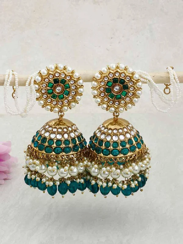 Handcrafted Silver Earrings-Emerald Mrinali Sahara Jhumkis