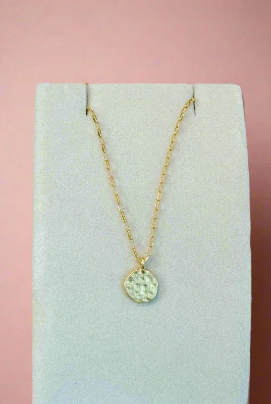 Gold Chain Necklaces-Hammered Circle Necklace