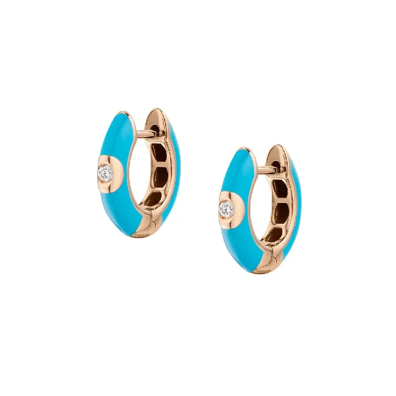 Classic Pearl Drop Earrings-ENAMEL & DIAMOND HUGGIE EARRINGS