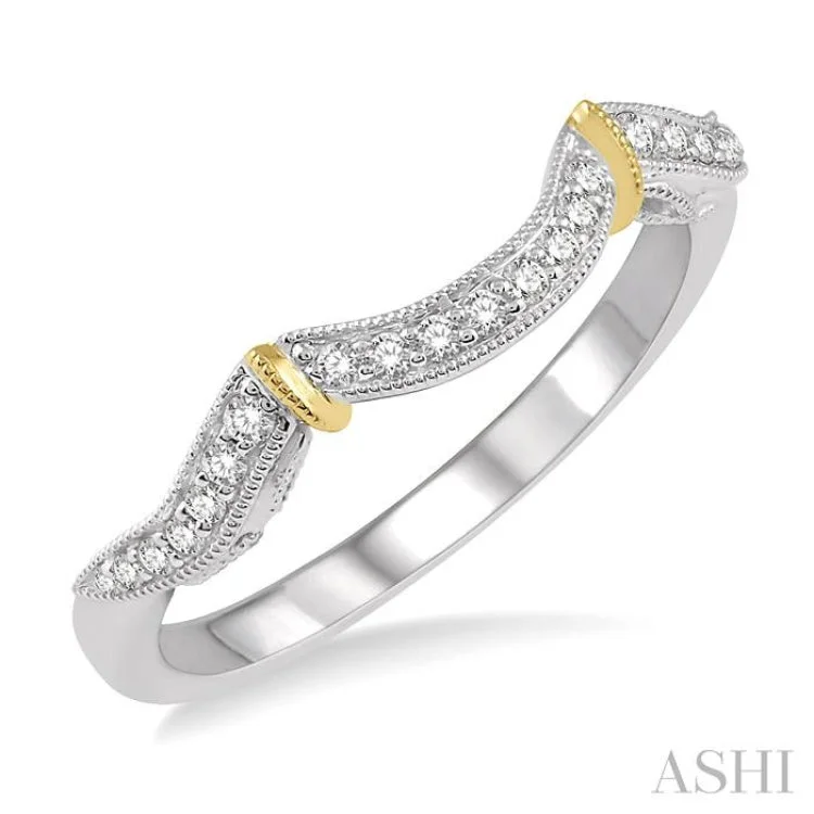 Elegant Diamond Rings-1/8 ctw Curvy Shape Yellow Gold Accent Diamond Wedding Band in 14K White and Yellow Gold