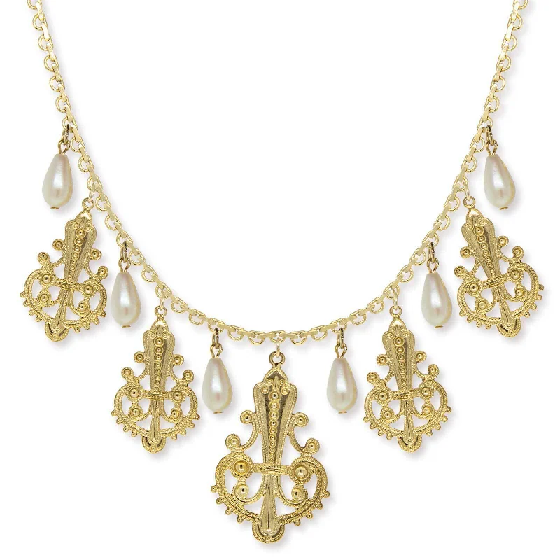 Friendship Necklaces-1928 Jewelry Royal Filigree Ornamental Drop Faux Pearl Necklace 16" + 3" Extender