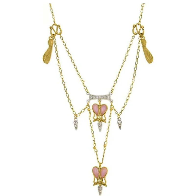 Swarovski Crystal Necklaces-Antiquities Couture Heartbeat Boutique Pink Enamel & Crystal Y Necklace 18"