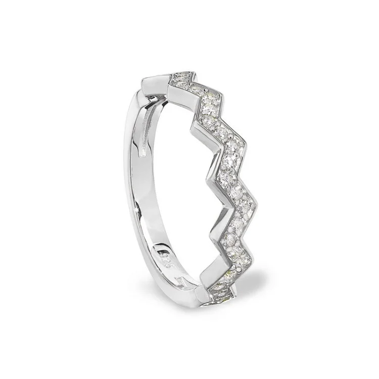 Elegant Diamond Rings-Platinum Finish Sterling Silver Micropave Ups and Downs Ring with Simulated Diamonds