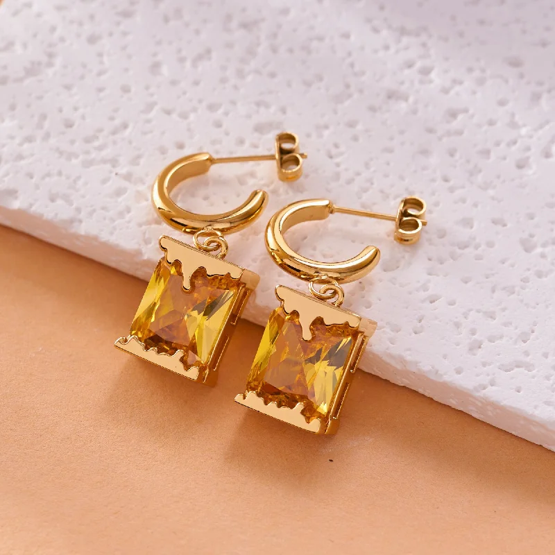 Trendy Drop Earrings for Women-Square Crystal Drop Earrings