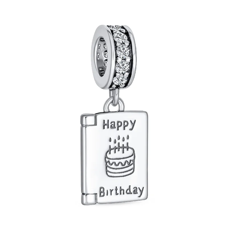 Custom Leather Beaded Bracelets for Men-Personalized Happy Birthday Cake Dangle Charm Bead Sterling Silver for Bracelet