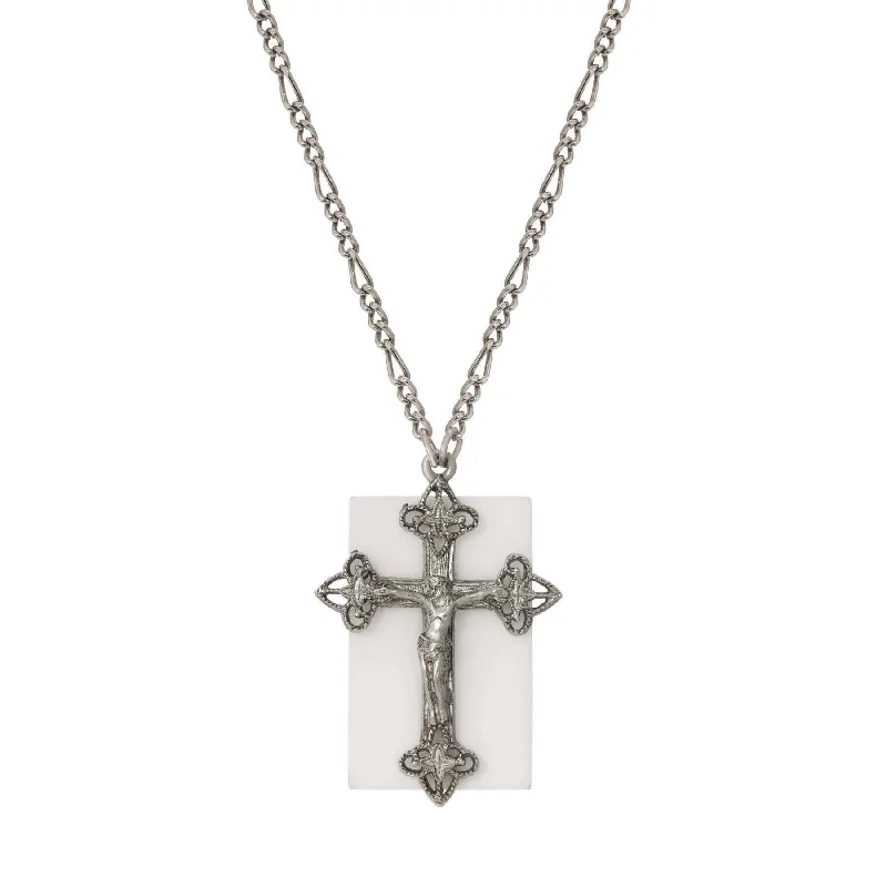 Sun Necklaces-Symbols Of Faith Rectangular Gemstone & Crucifix Pendant Necklace 28"