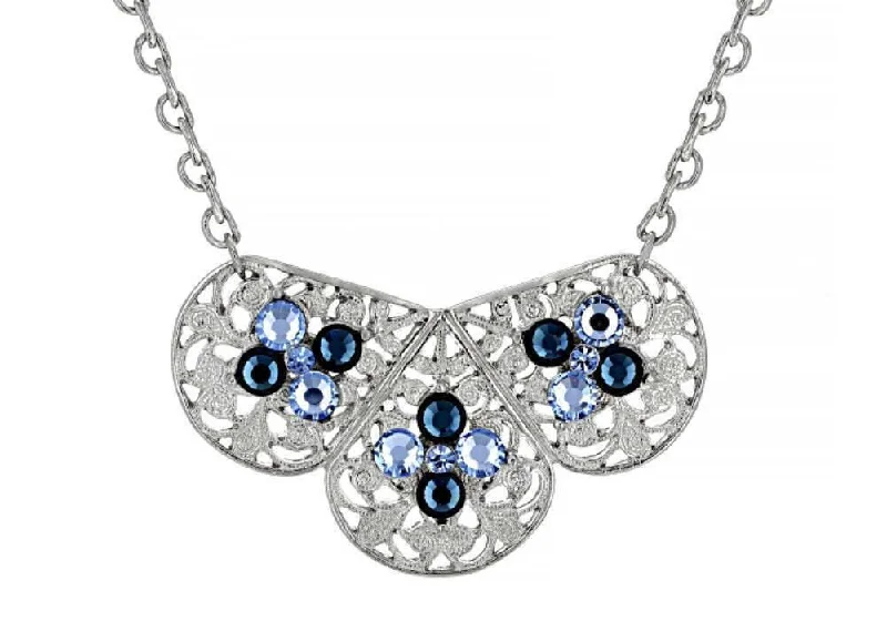 Spiritual Healing Necklaces-1928 Jewelry Triple Filigree Teardrop Sapphire Blue Crystal Bib Necklace 16" + 3" Extension