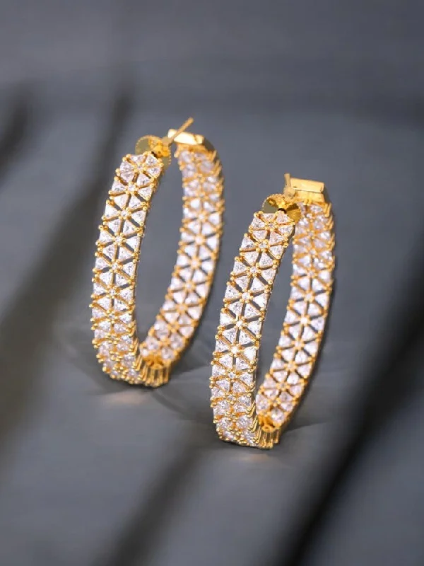 Silver Crystal Earrings-Golden Daleyza Zirconia Hoops