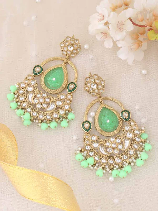 Elegant Gemstone Stud Earrings-Mint Daarni Chandbalis