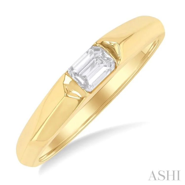 Personalized Promise Wedding Rings-1/3 ctw East-West Set Emerald Cut Diamond Solitaire Fashion Ring in 14K Yellow Gold