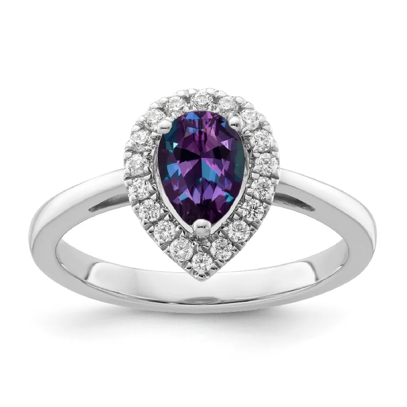 Two-Tone Engagement Rings-Alexandrite Diamond Halo Ring