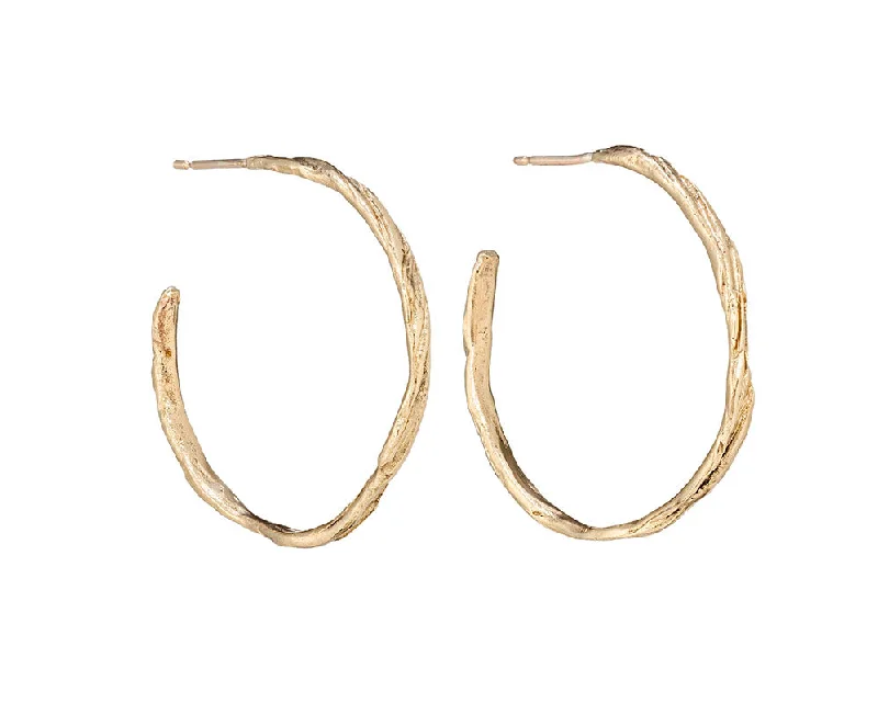 Elegant Silver Hoop Earrings-Ripple Hoops 9ct Gold