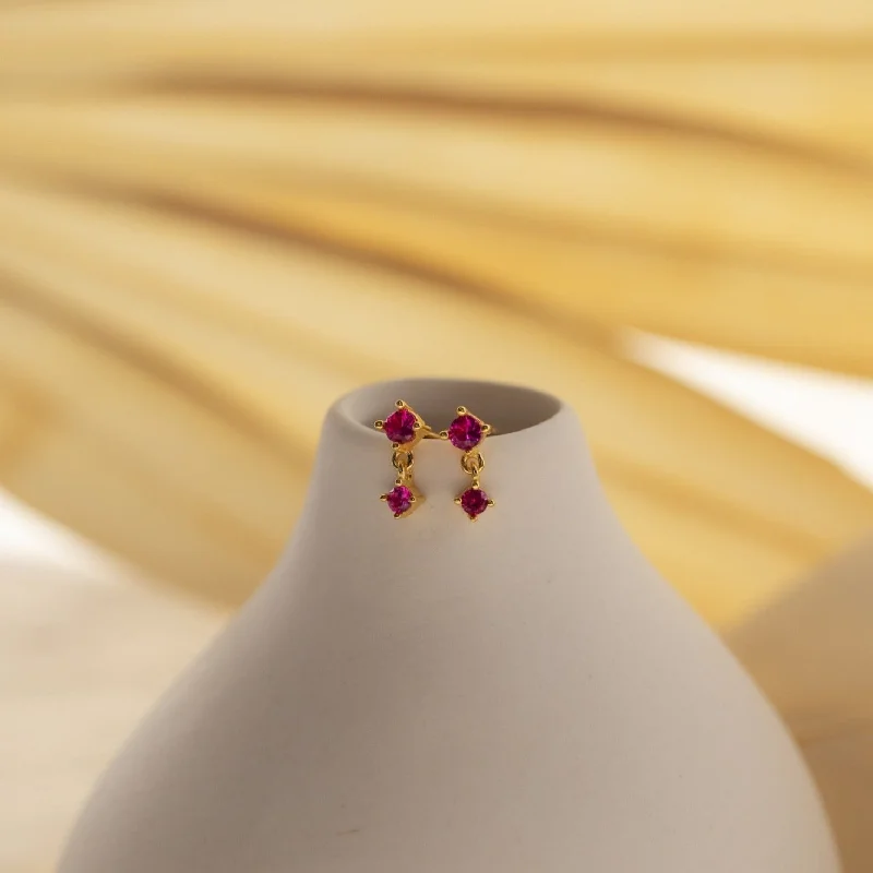 Luxury Crystal Earrings-Ruby Birthstone Drop Studs