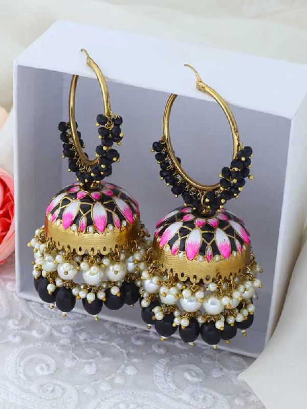 Elegant Pearl Dangle Earrings-Jet Rajamani Jhumkis - EOSS