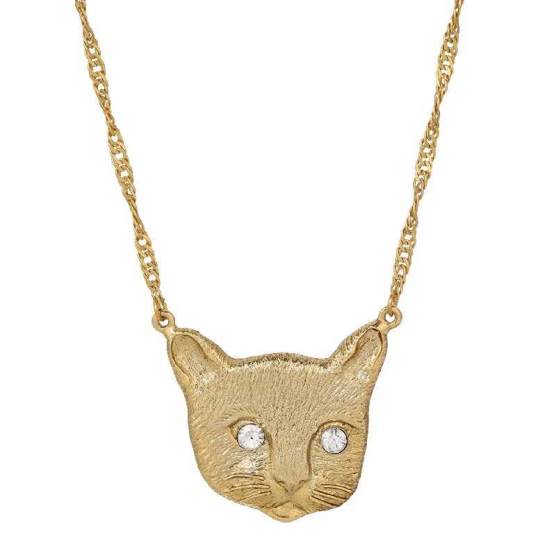 Designer Necklaces-1928 Jewelry Meow Meow Crystal Eyes Pendant Necklace 17"