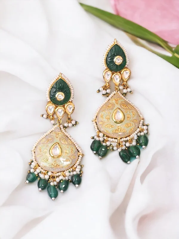 Elegant Silver Drop Earrings-Emerald Amisha Danglers