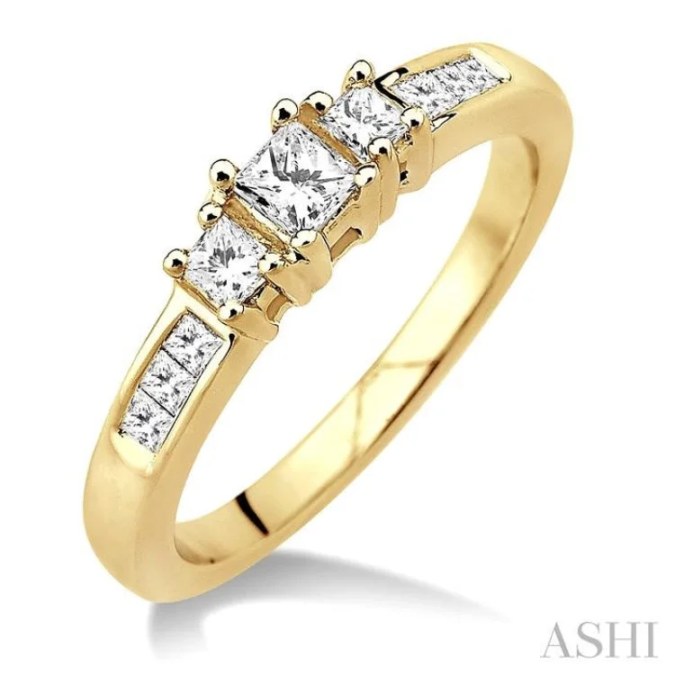 Customizable Promise Bands-1/2 Ctw Nine Stone Princess Cut Diamond Engagement Ring in 14K Yellow Gold