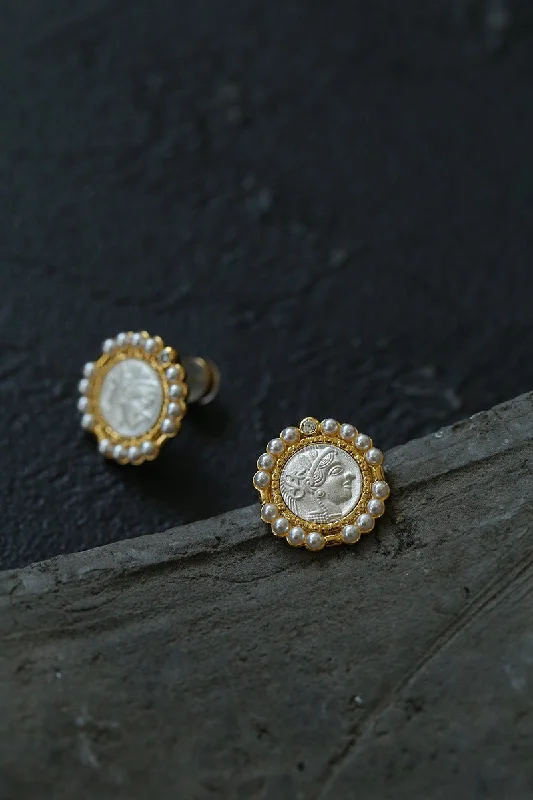 Classic Hoop Gemstone Earrings-Ancient Greek Retro 925 Silver Coin Stud Earrings-Type C