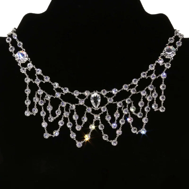 Jewelry Necklaces-1928 Jewelry Deco Gala Austrian Crystal Bib Necklace 13" + 3" Extension