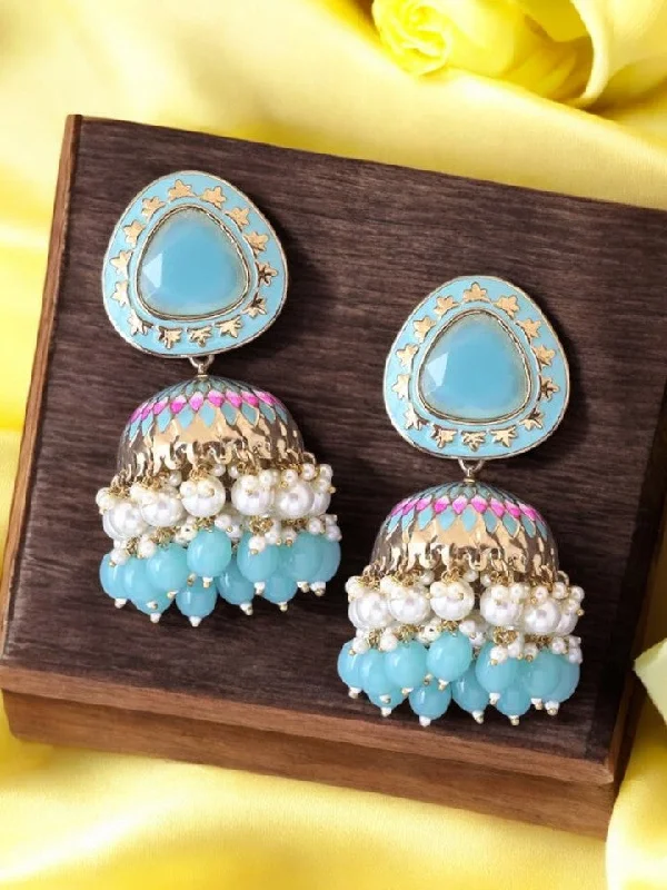 Gold Stud Earrings for Women-Turquoise Chetaki Jhumkis