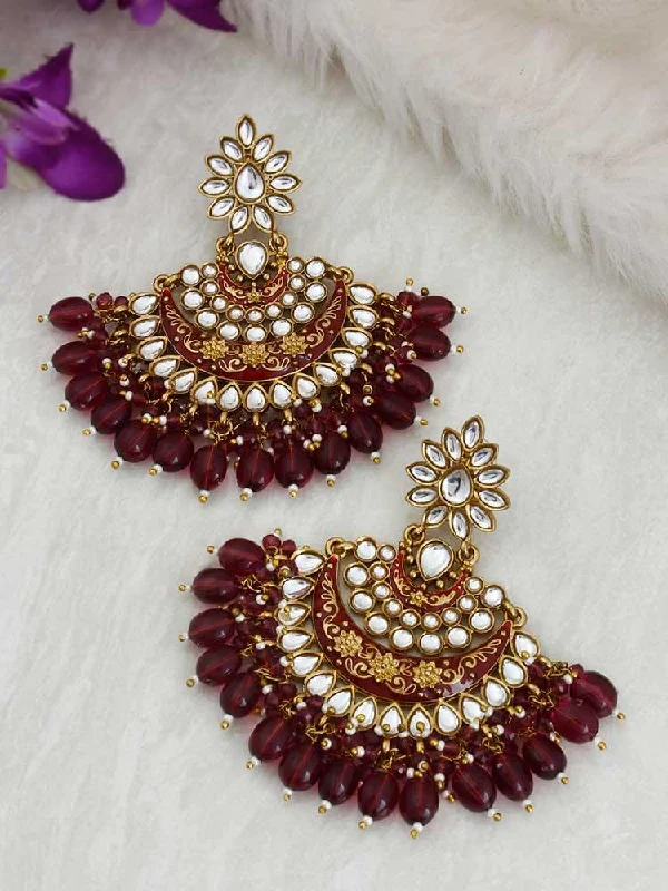 Elegant Crystal Earrings-Wine Ajaya Chandbalis