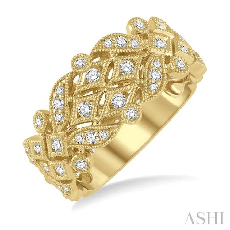 Simple Engagement Rings for Women-1/2 ctw Lattice Round Cut Diamond Fashion Band in 14K Yellow Gold