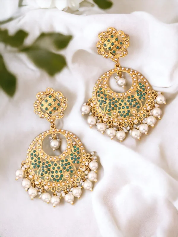 Classic Crystal Earrings for Women-Emerald Urva Ethnic Chaandbalis