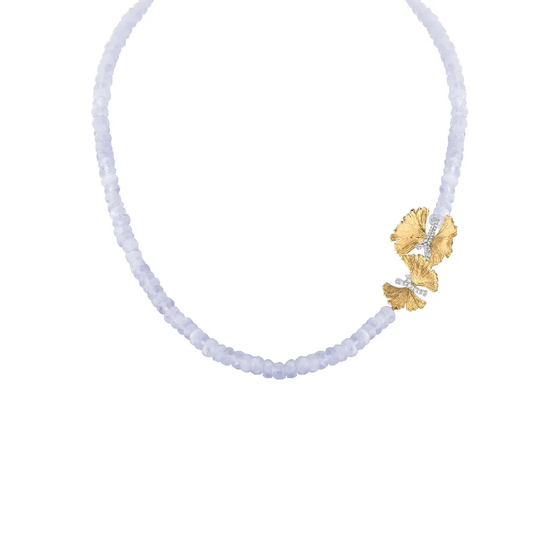 Personalized Gold-Plated Necklaces-Butterfly Ginkgo Necklace with Chalcedony and Diamonds