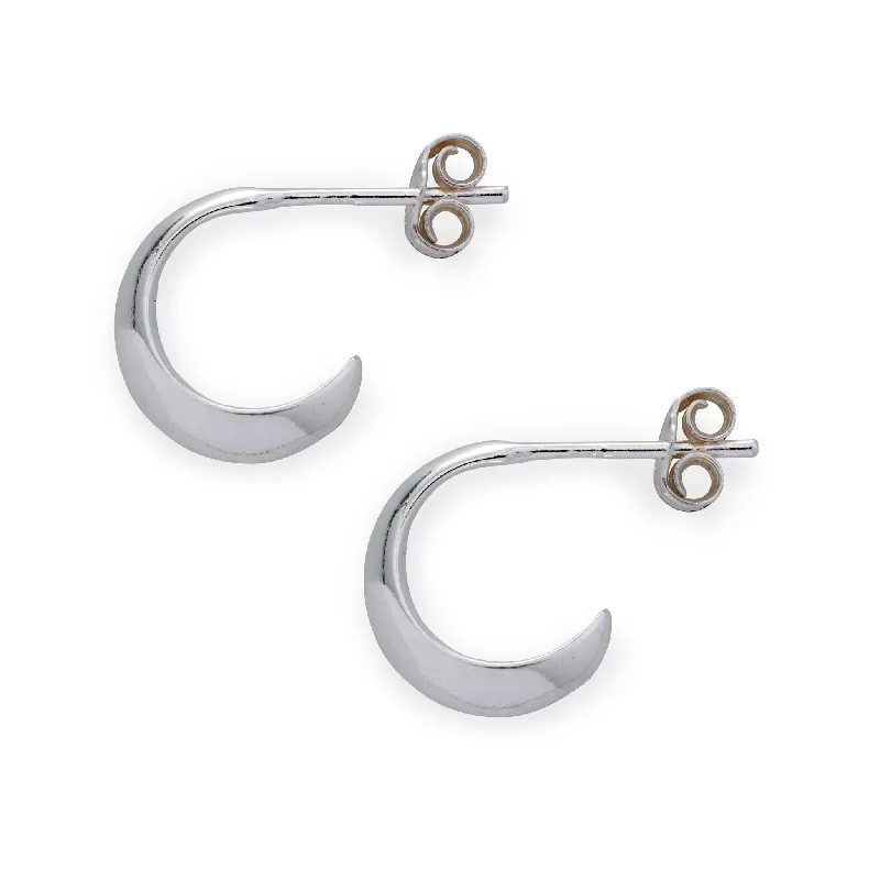 Dainty Crystal Earrings-Silver Crescent Hoop Earrings