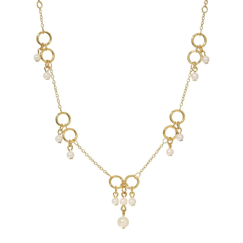 Statement Necklaces-1928 Jewelry Golden Circles & Pearls Drop Necklace 15" + 3" Extension Chain