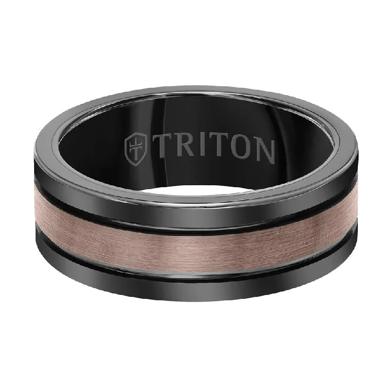 Handmade Wedding Ring Bands-8MM Espresso Tungsten Carbide Ring - Satin Finish Center