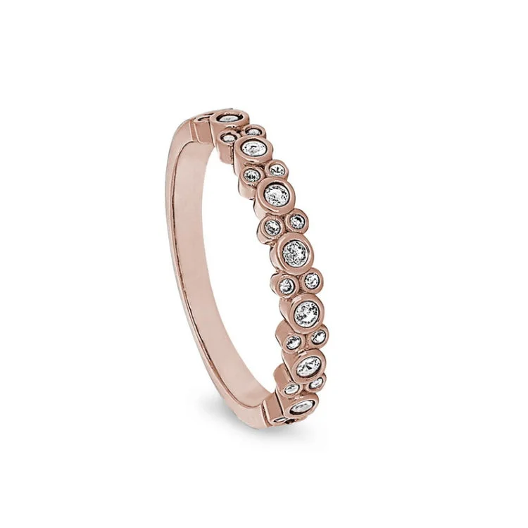 Vintage Rose Gold Engagement Rings-Rose Gold Finish Sterling Silver Bubbles Ring with Simulated Diamonds